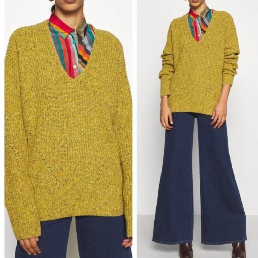 Rag&Bone Shell Green Wool Donegal V Neck Sweater Sz.L NWT